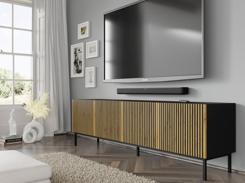 Masă TV F 4D 200 Rowanna (Negru + Stejar artisan)