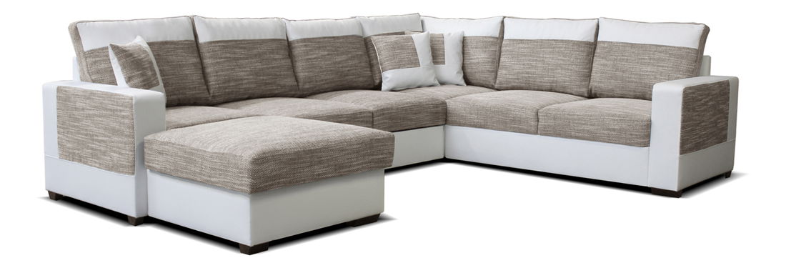Rohová sedačka U Mega L+2F+A+2 (svetlohnedá + biela) (L)