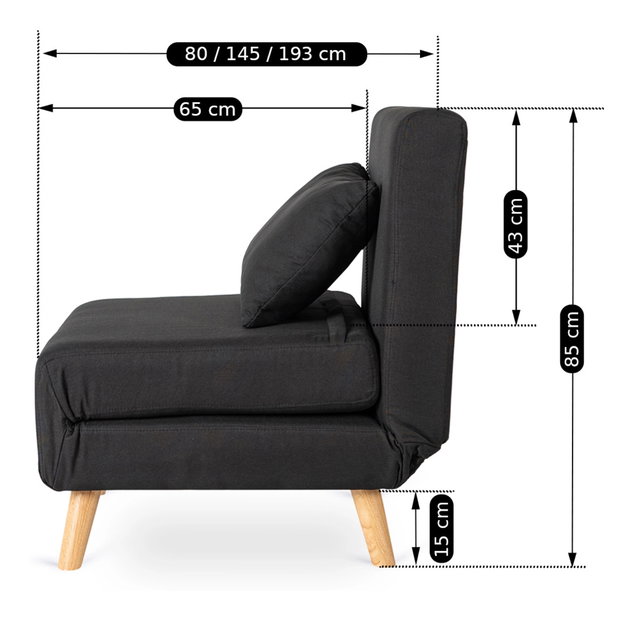 Széthúzható fotel Motecacleta 1 (fekete) 