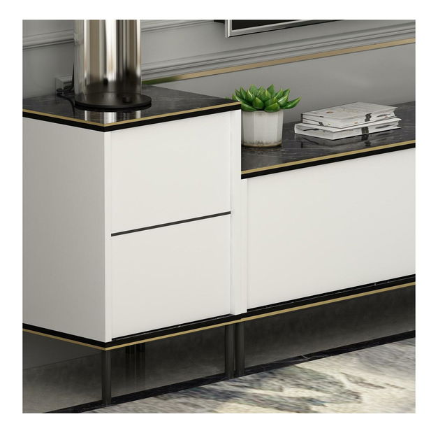 Masă TV/Dulap Iris (Alb + Negru + Auriu)