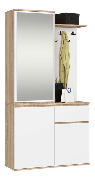 Mobilier hol Enteruno (stejar sonoma + alb) (cu oglindă)