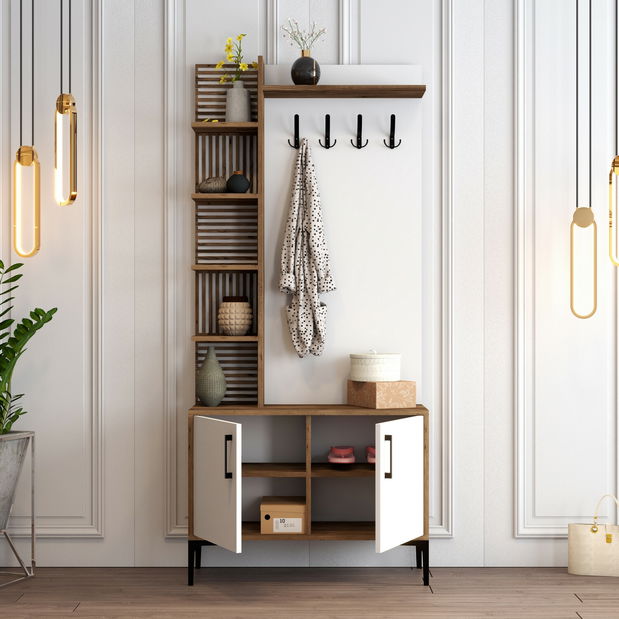 Set mobilier pentru hol Verana (Nuc + Alb)