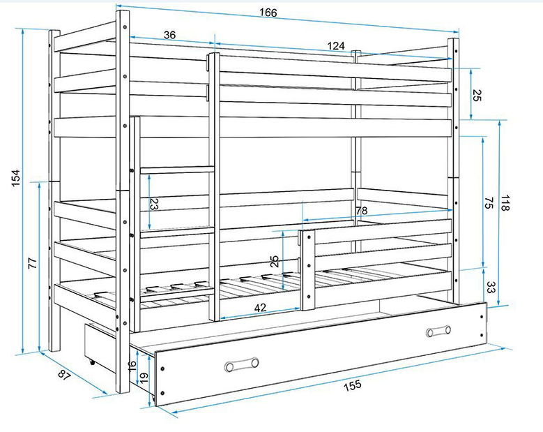 Poschodová posteľ 80 x 160 cm Eril B (biela + biela) (s roštami, matracmi a úl. priestorom)