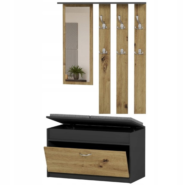 Set mobilier hol Varita (antracit + artizanal) (cu oglindă)