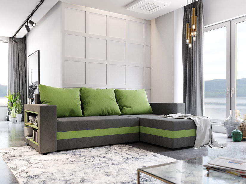 Rohová sedačka Simpney (sivá + zelená) (P)