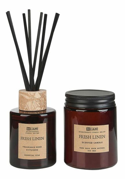 Lumânare din ceară de soia , difuzor cu bețișoare cu parfum proaspăt de rufe Ember (maro)