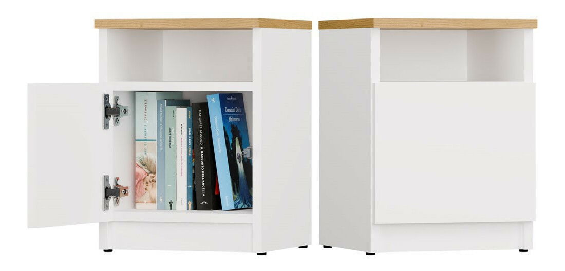 Noptieră Gustaban 2 (alb + stejar artisan)