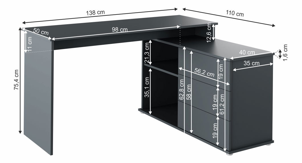 Számítógépasztal Toredol (grafit)