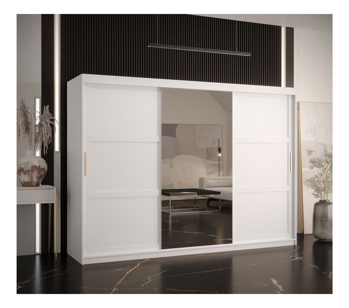 Ormar za garderobu Riven 2 250 (bijela mat) (s ogledalom)