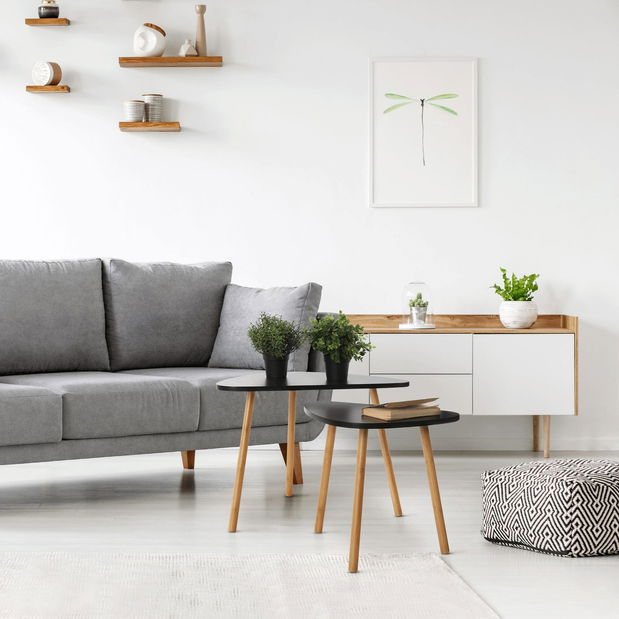 Set 2 buc măsuțe de cafea Hidalgo (negru + bambus natural)