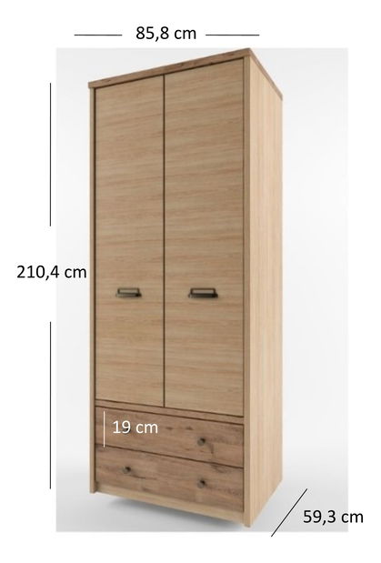 Ormar za garderobu Danica 2D2S (madura + hrast wellington)