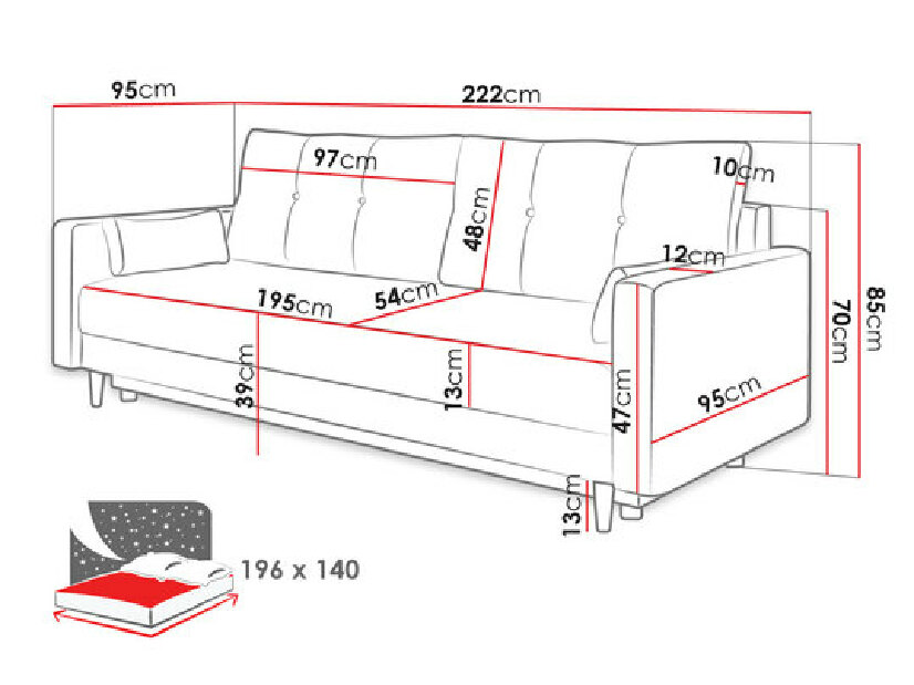 Rozkladacia pohovka s úložným priestorom Sebastian (Manila 35)