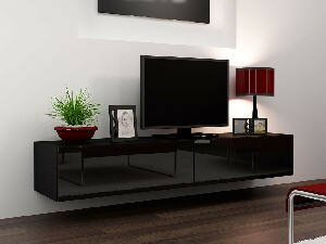 TV stolík/skrinka Zylia 180 (čierny + čierny lesk)