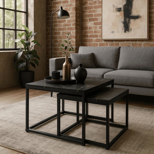 Dohányzóasztal szett (2 db.) Jospin (fekete márvány) 