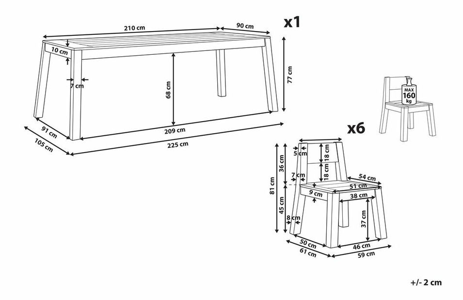 Set vrtnog namještaja LIVIGNO (svijetlo drvo) (sa stolicama) (za 6 osoba)