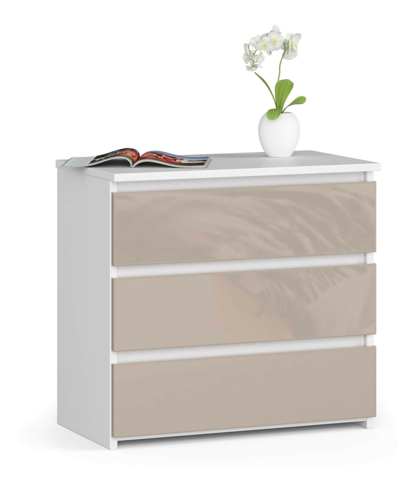 Éjjeliszekrény Calado (fehér + fényes cappuccino)