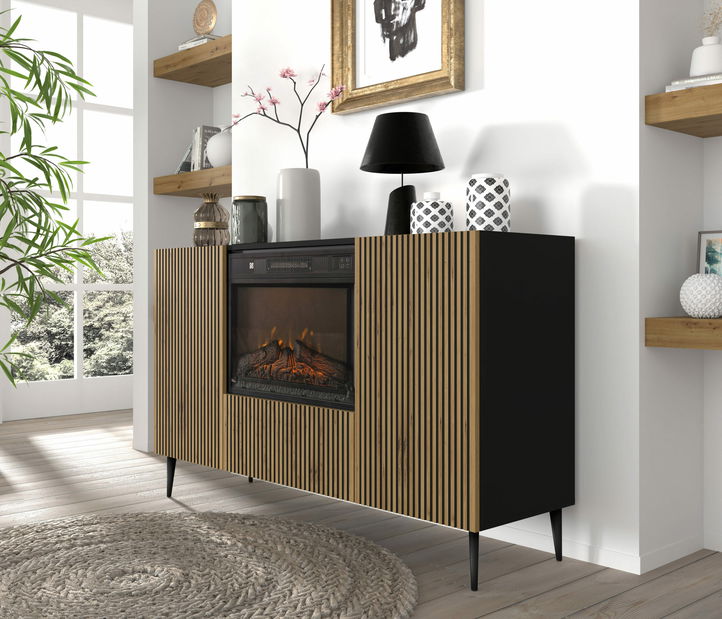 Ormarić s električnim kaminom F 2D1K Rowanna (hrast artisan + crna)