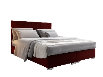 Pat matrimonial140 cm Boxspring Harlan Comfort (roșu) (cu somieră, saltea și sp. depozitare)