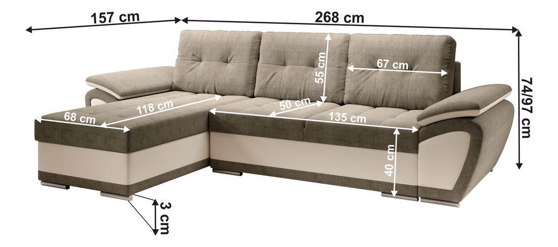 Colțar extensibil Elik (bej piele ecologică + orinoco 24) (S)