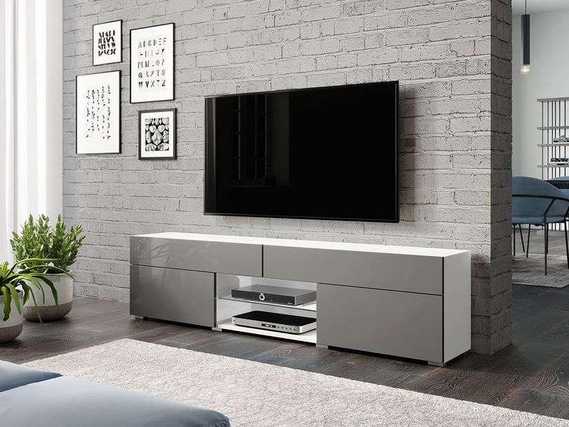 TV ormarić Mirjan Primrose (bijela + sivi sjaj) (bez rasvjete)