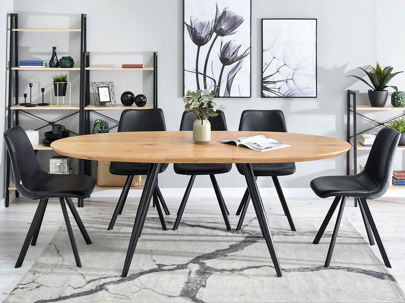 Masă de sufragerie Lisbon (stejar + negru)