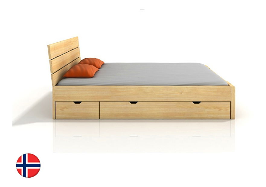 Manželská posteľ 140 cm Naturlig Tosen High Drawers (borovica) (s roštom)