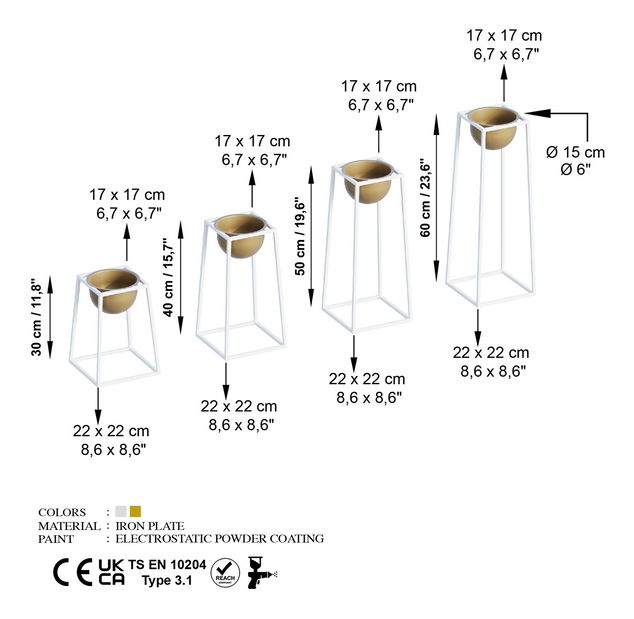 Dekoratívny stojan na kvety Gwion (biela + zlatá)