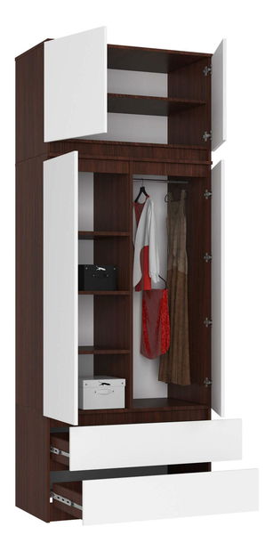 Šatníková skriňa Submarino (wenge + biela) (s nadstavbou)