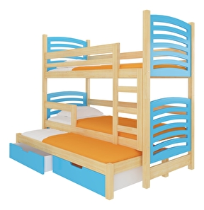 Dječji krevet na kat 180x75 cm Stanislava (s podnicom i madracem) (bor + plava)