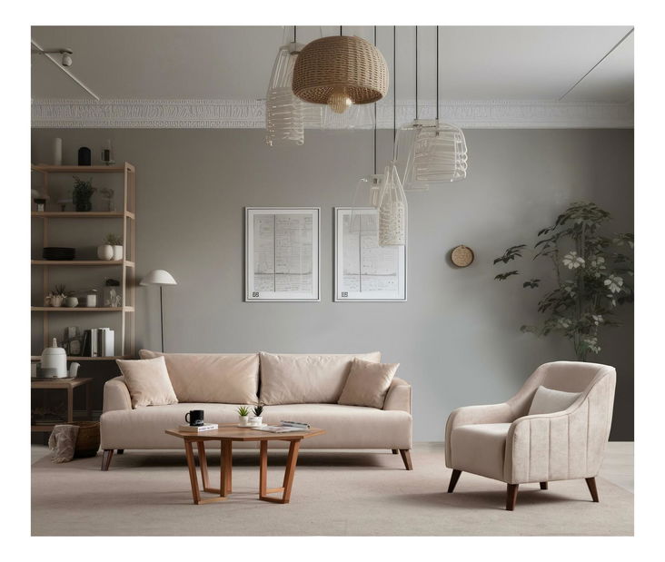 Canapea trei locuri Beharona (ecru + Nuc)