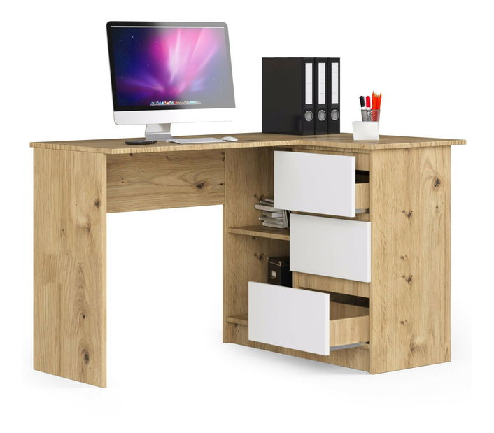 Rohový PC stolík Bodhi (dub artisan + biela) (P)