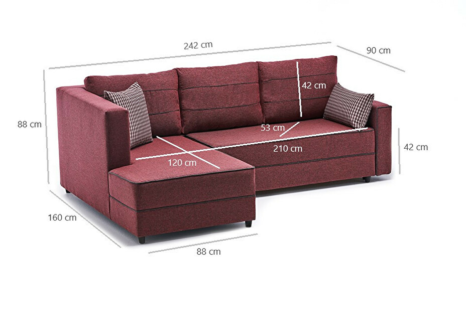 Kutna sofa na razvlačenje Elnath (crvena) (L)