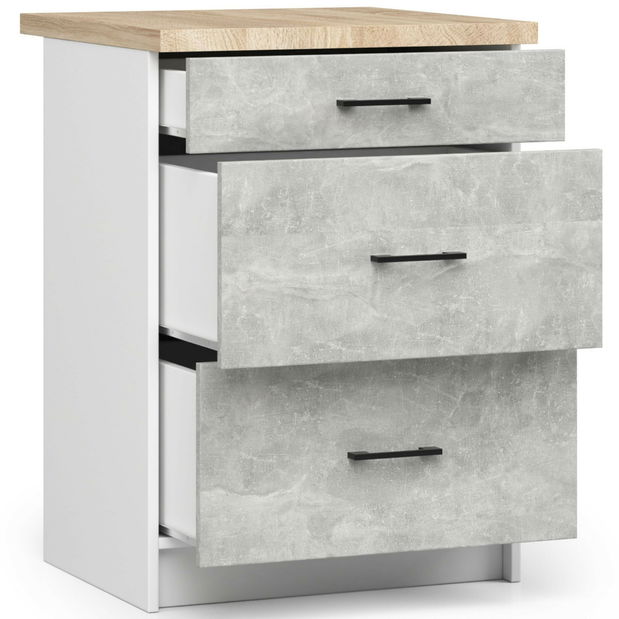 Alsó konyhaszekrény Ozara S60 3SZ (fehér + beton)