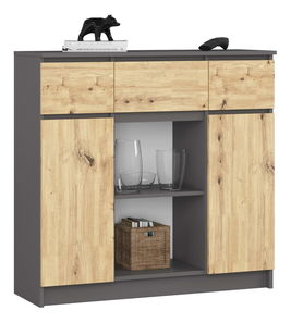 Comodă Kalista VII (grafit gri + Stejar artisan)