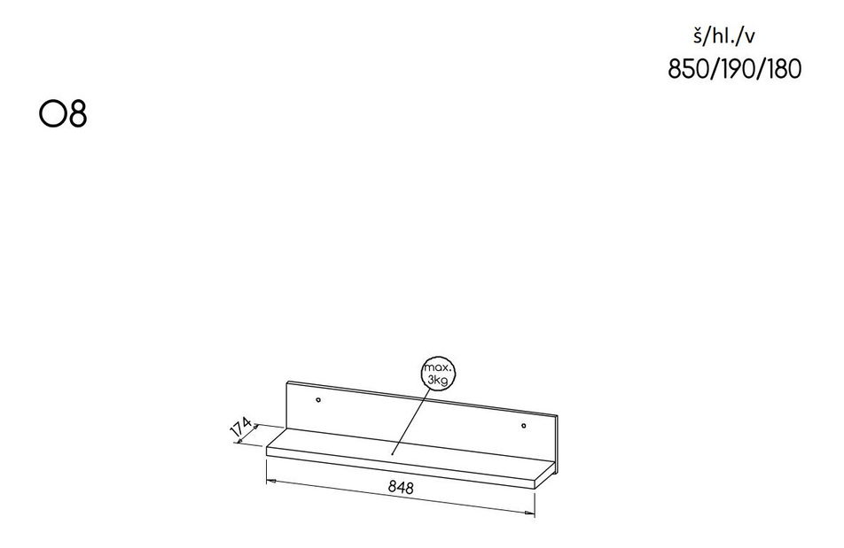 Polc typ O8 Onley (fényes fehér + riva tölgy)