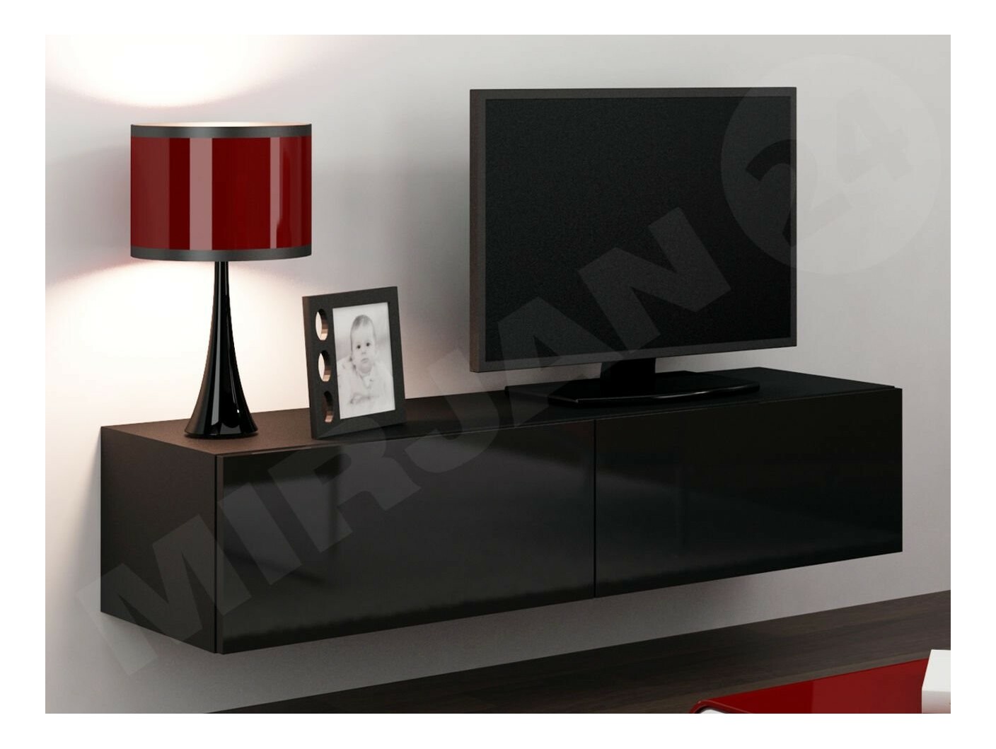 Masă TV/Dulap Zylia 140 (Negru + Negru lucios )