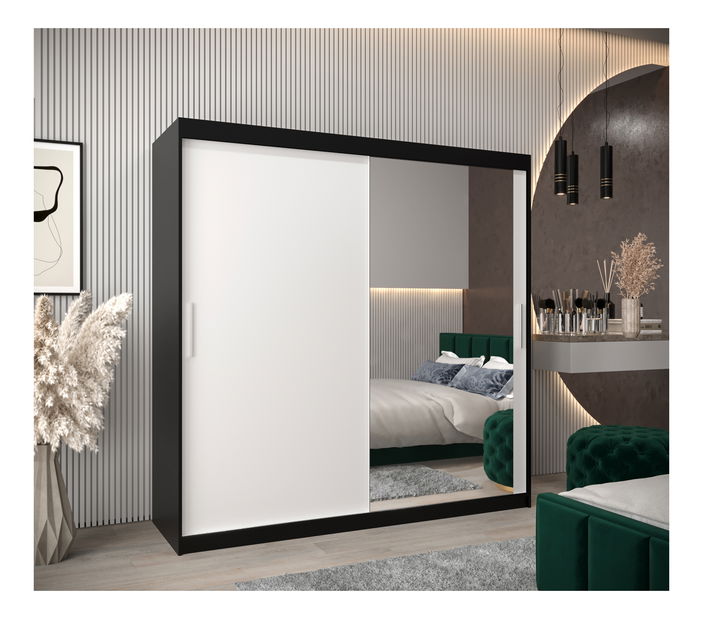 Šatníková skriňa 200 cm Toki 2 (Čierna matná + Biela matná)