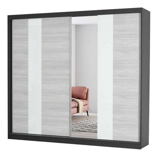 Šatníková skriňa Mebur 32 230 (čierna + kathult + biele sklo + zrkadlo)