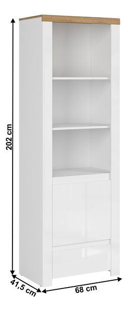 Regál Vilgi 1D1S (lesk biely + dub wotan)