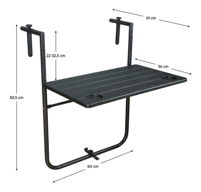 Balkónový stolík Unisource (čierna) 