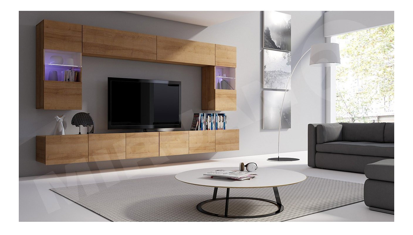 Mobilier living Brolani I (Stejar auriu) (cu iluminat LED alb)