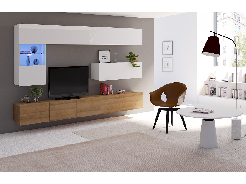 Mobilier living Calabria C4 (Alb + Stejar auriu) (fără iluminat)