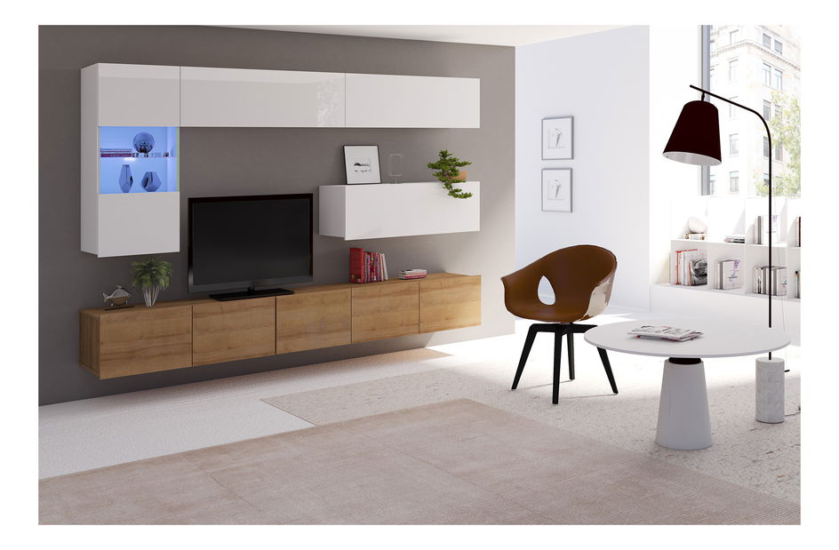 Mobilier living Calabria C4 (Alb + Stejar auriu) (fără iluminat)