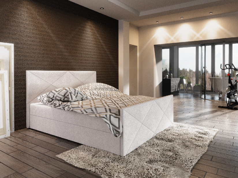 Manželská posteľ Boxspring 140 cm Milagros Comfort 4 (béžová) (s matracom a úložným priestorom)