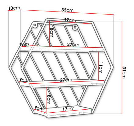 Hatszögletű polc Ranelia (fekete + világosbarna)