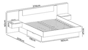 Manželská posteľ 160 cm Lewell (s čelným rámom) (s roštom a úl. priestorom) (craft zlatý + čierna)