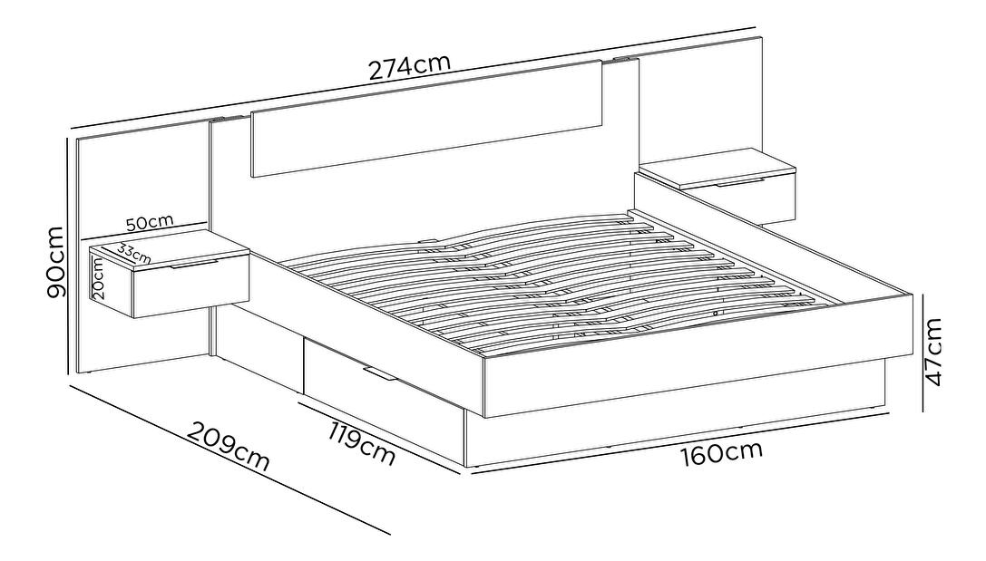Manželská posteľ 160 cm Lewell (s čelným rámom) (s roštom a úl. priestorom) (wenge)