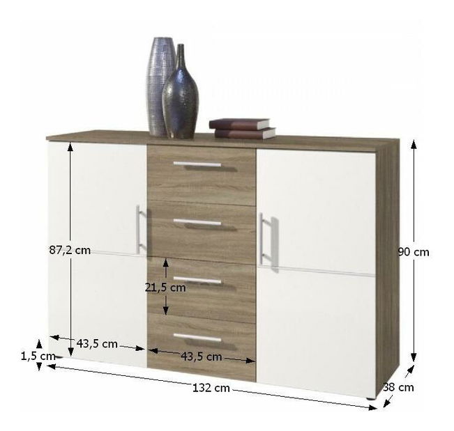 Comodă Peki (stejar sonoma + alb)