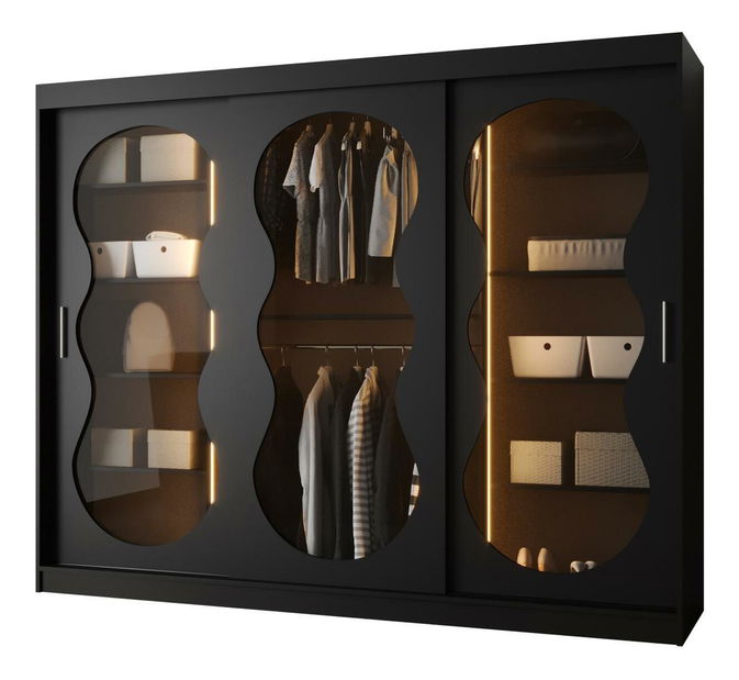 Dulap de haine 250 cm Boomer 3 (Negru) (cu iluminat)