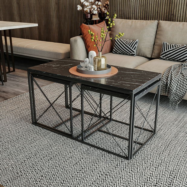 Set 3 măsuțe cafea Defenella (negru)